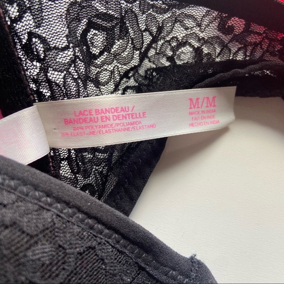 Pink by Victoria's Secret Padded Lace Bandeau Bralette  Lot Black and Neon Pink - Picture 6 of 9